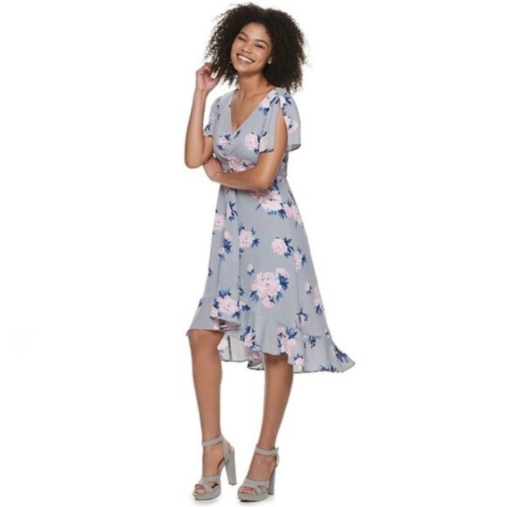 Beautiful gray and pink floral smocked midi dress size small